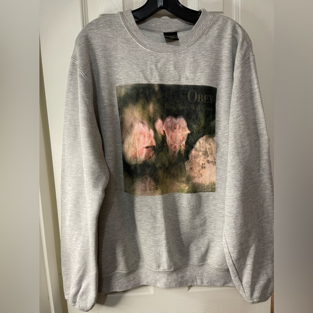 Obey Gray Mens Graphic Sweatshirt